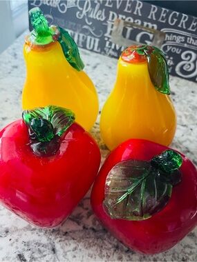 Murano Red Apples & Yellow Pears Handblown Glass Set